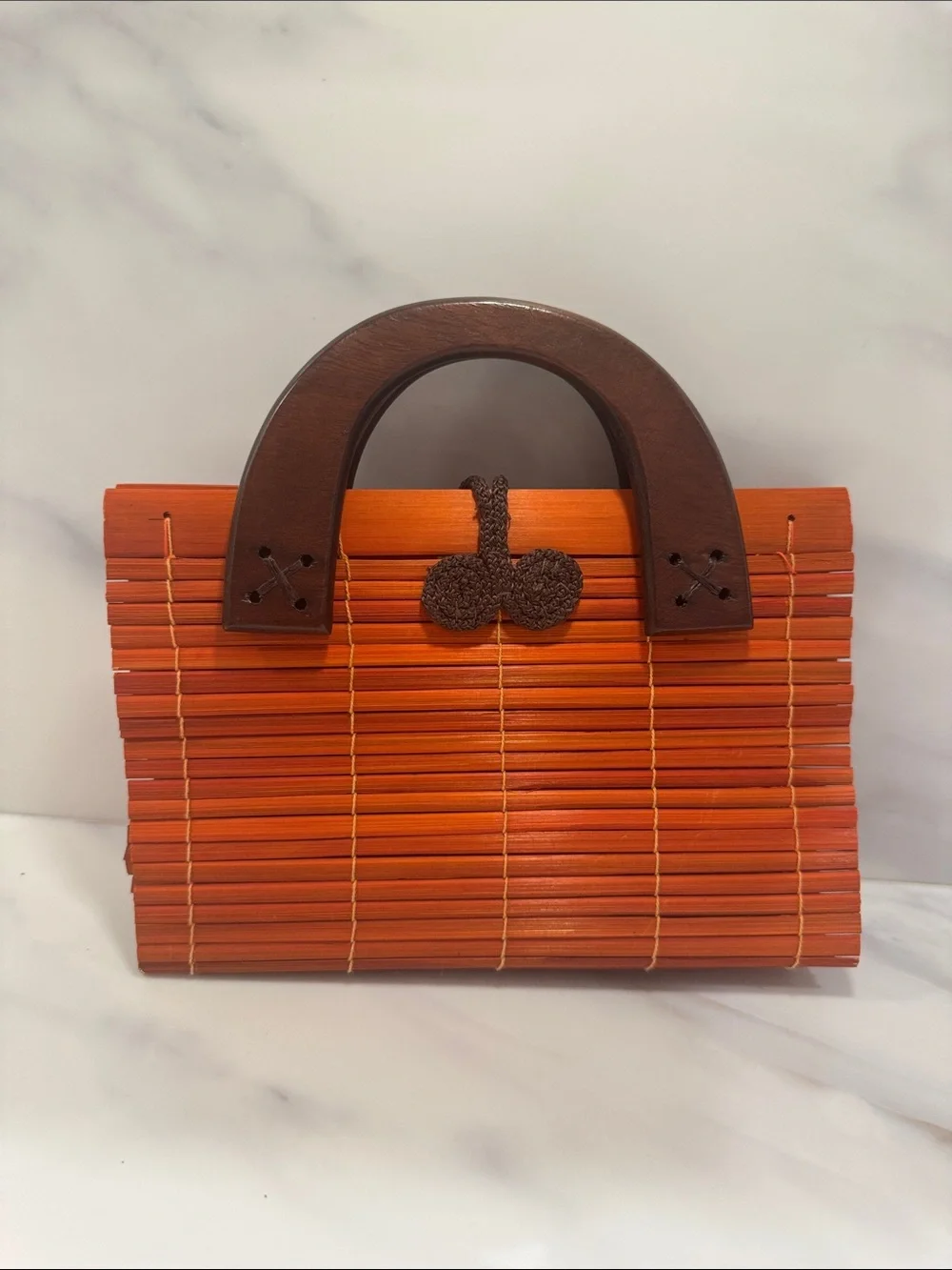 Handcrafted Orange Bamboo Top-Handle Bag